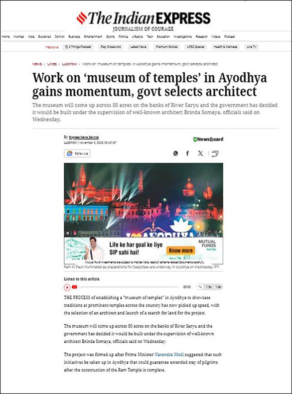 Work on Museum of Temples in Ayodhya gains momentum, govt selects architect, The Indian Express